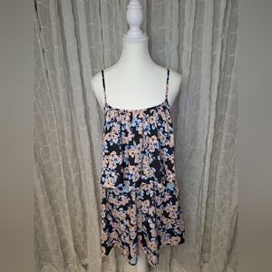 Charlotte Russe Ruffel Tiered Layer Fully Lined Black Floral Colorful SunDress M